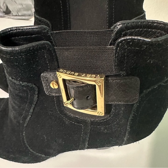 TORY BURCH Adrienne womans SZ 9,5 black suede high heel wedge ankle pull on boot - Picture 4 of 10